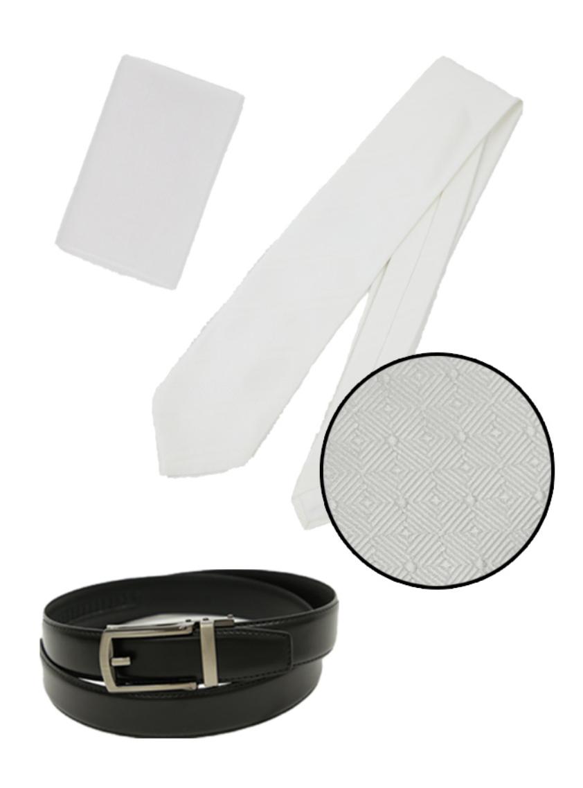 【小物セット】メンズフォーマル用（冠婚葬祭）白ネクタイ（小紋柄） の画像1