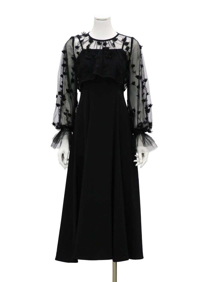 【AIMER】3Dフラワー刺繍ボリュームスリーブブラウス×フィット＆フレアキャミソールワンピース の画像1