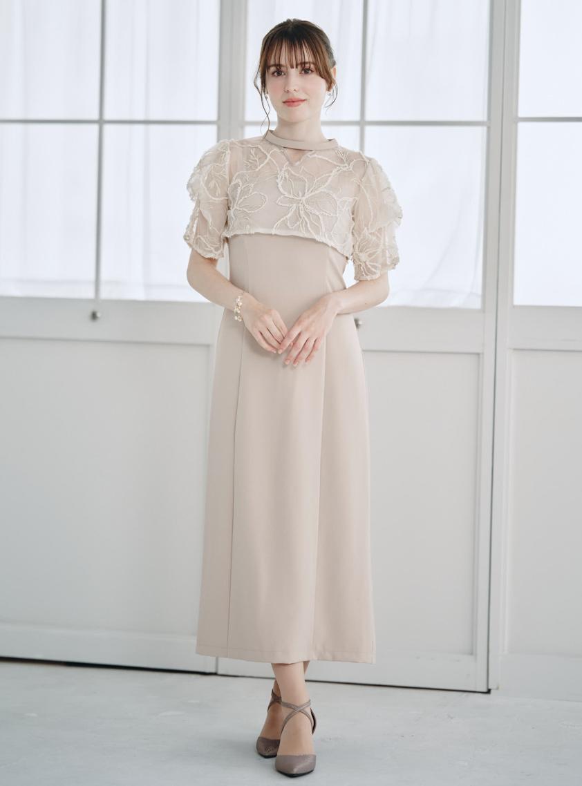 【AIMER】フラワーモール刺繍キーネックブラウス×Iラインキャミソールワンピース の画像1