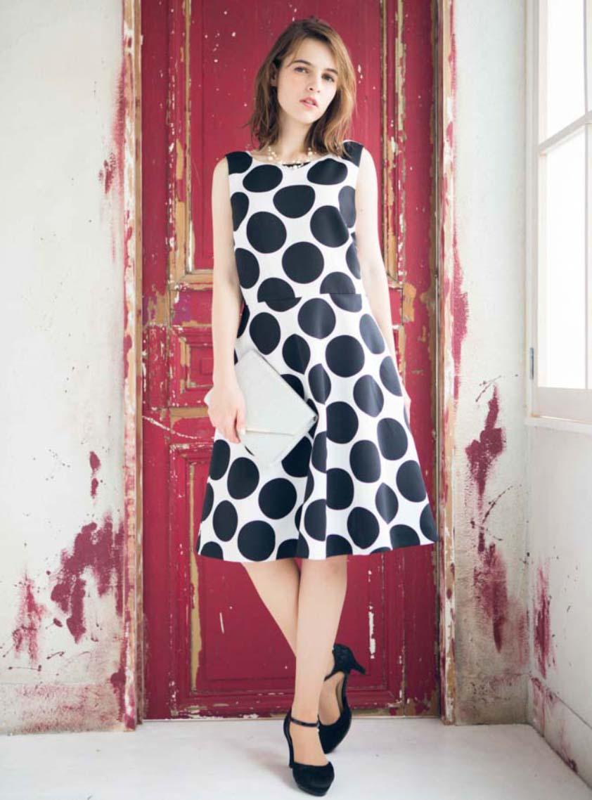 ノースリーブポケット付きドットバックリボンワンピース の画像1