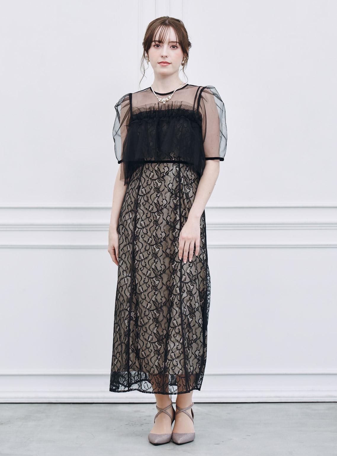 【FRAY I.D】シルバーリーフレースレイヤードワンピース の画像1