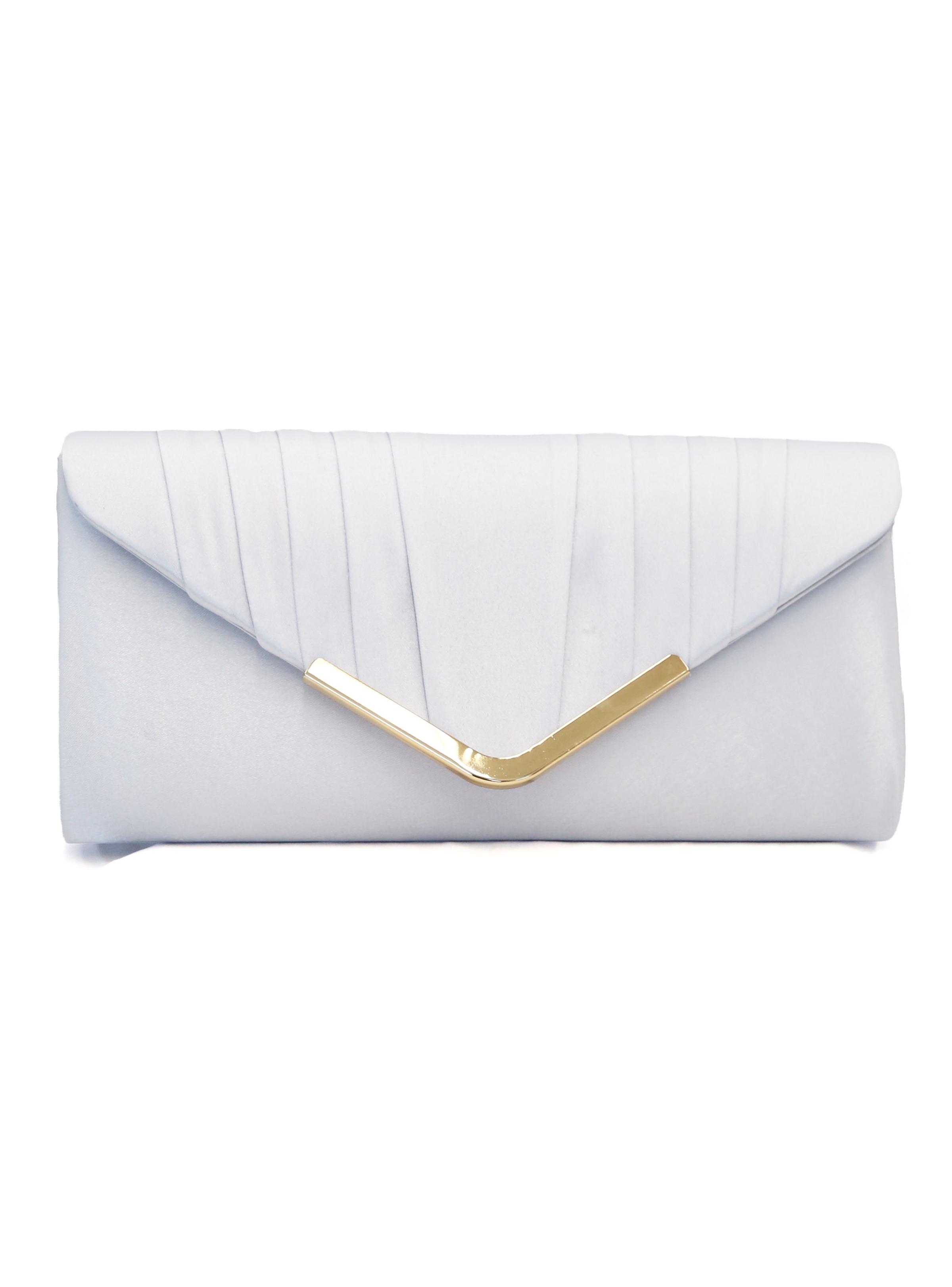 サテンVメタルクラッチバッグ の画像1