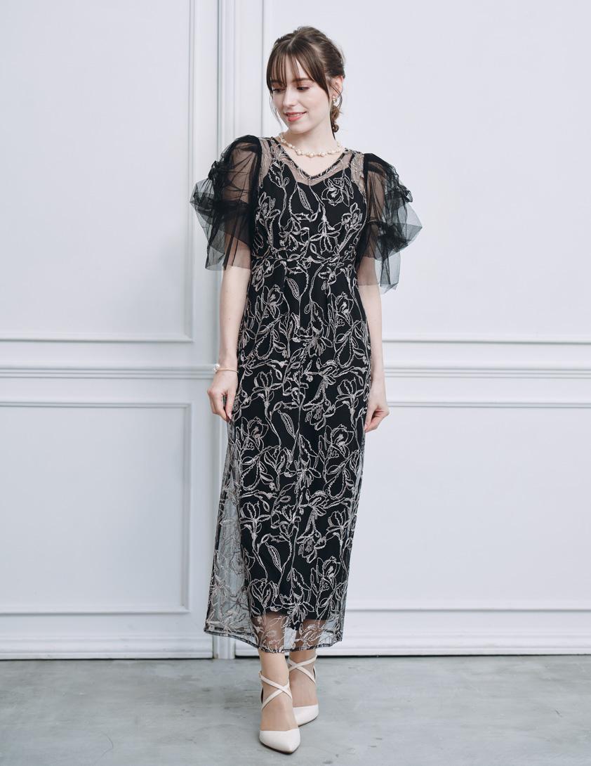 【LE’RURE】フルーフィスリーブペンシルワンピース の画像1