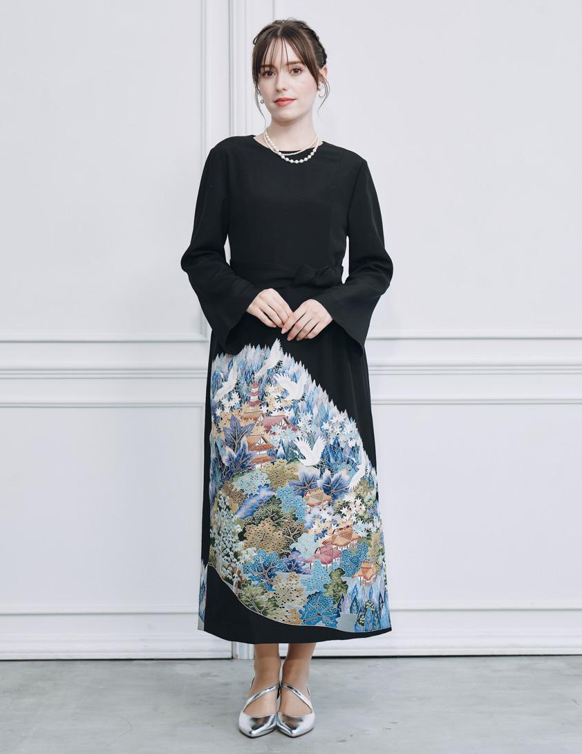 着物リメイクスリット入りスリーブドレス の画像1