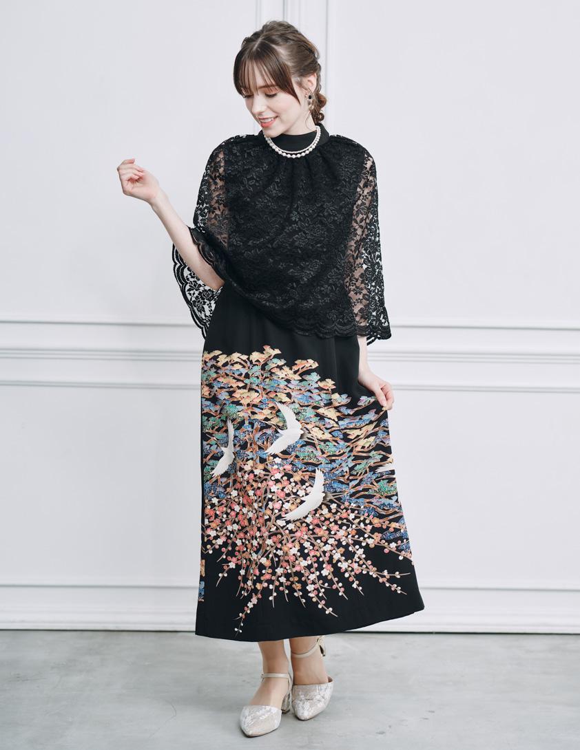 着物リメイクレースケープドッキングドレス の画像1