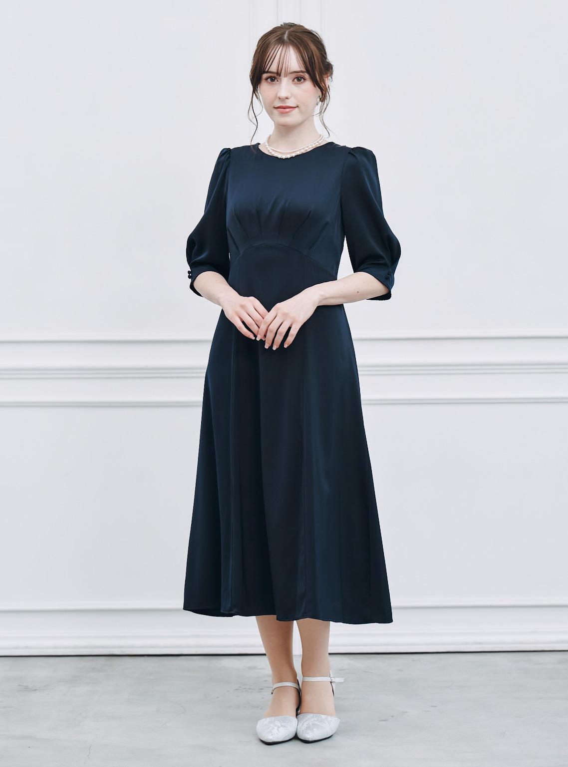 シンプルサテンシフォンジーワンピース の画像1