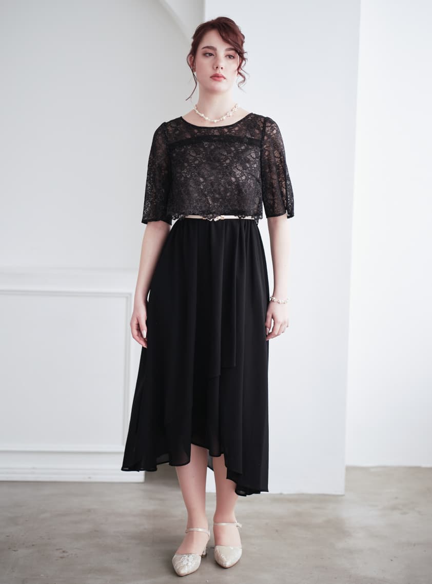 FRAY I.D】シークインフラワーオフショルワンピース｜結婚式パーティの 