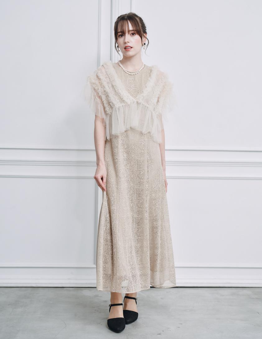 チュールボレロ付きモザイクレースワンピース の画像1