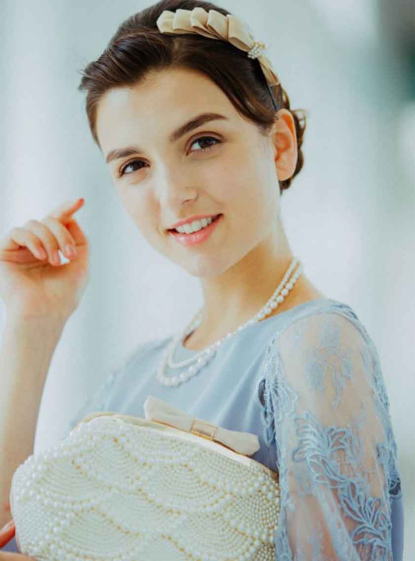 リボンカチューシャ＆パールヘアーチャームセット（ブラック） の画像1