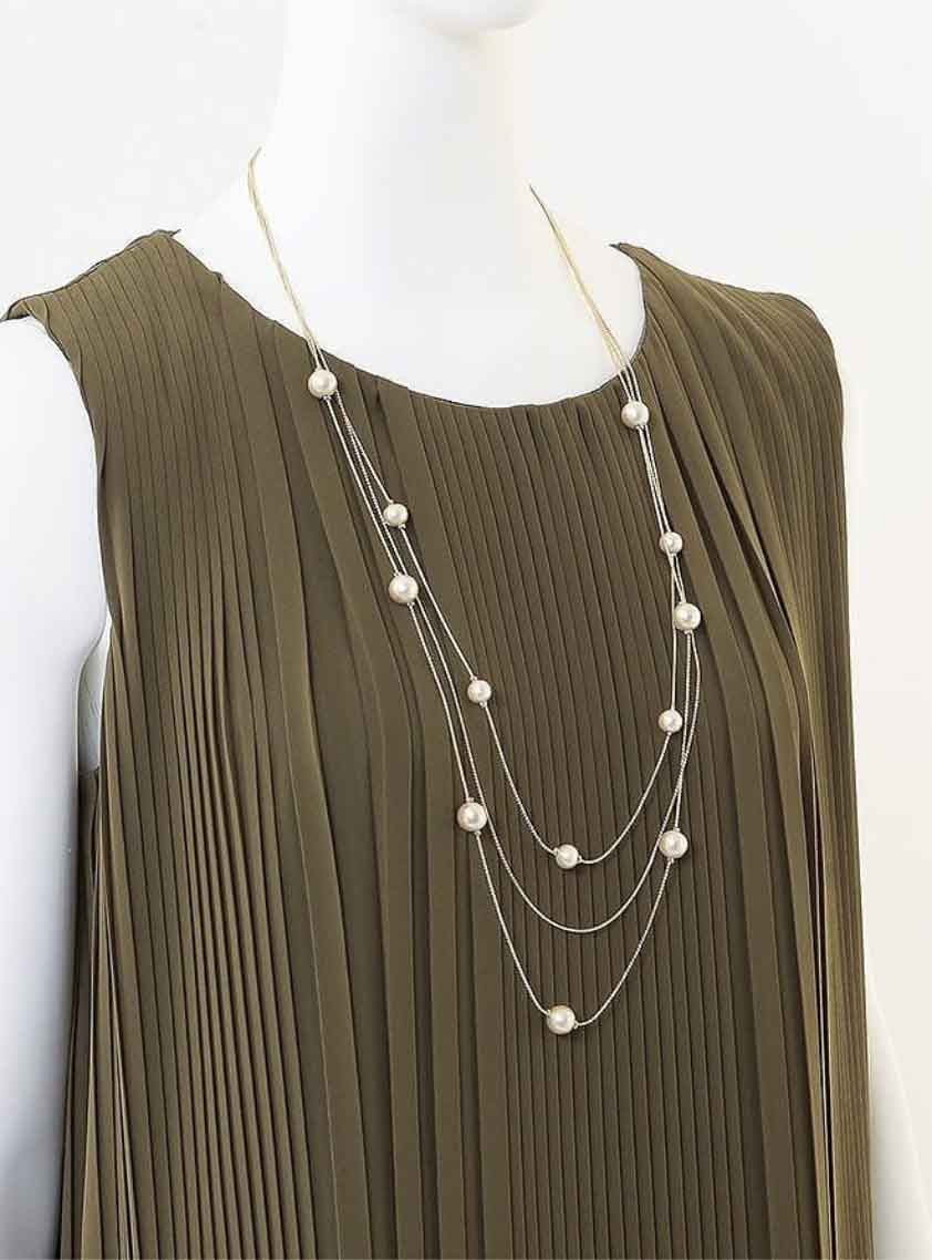 三連コットンパールシルバー台ロングネックレス90cm/（8～9mm）＆コットンパールシルバー台イヤリング（１０mm）/コットンパールフックタイプピアス（8cm）セット の画像2