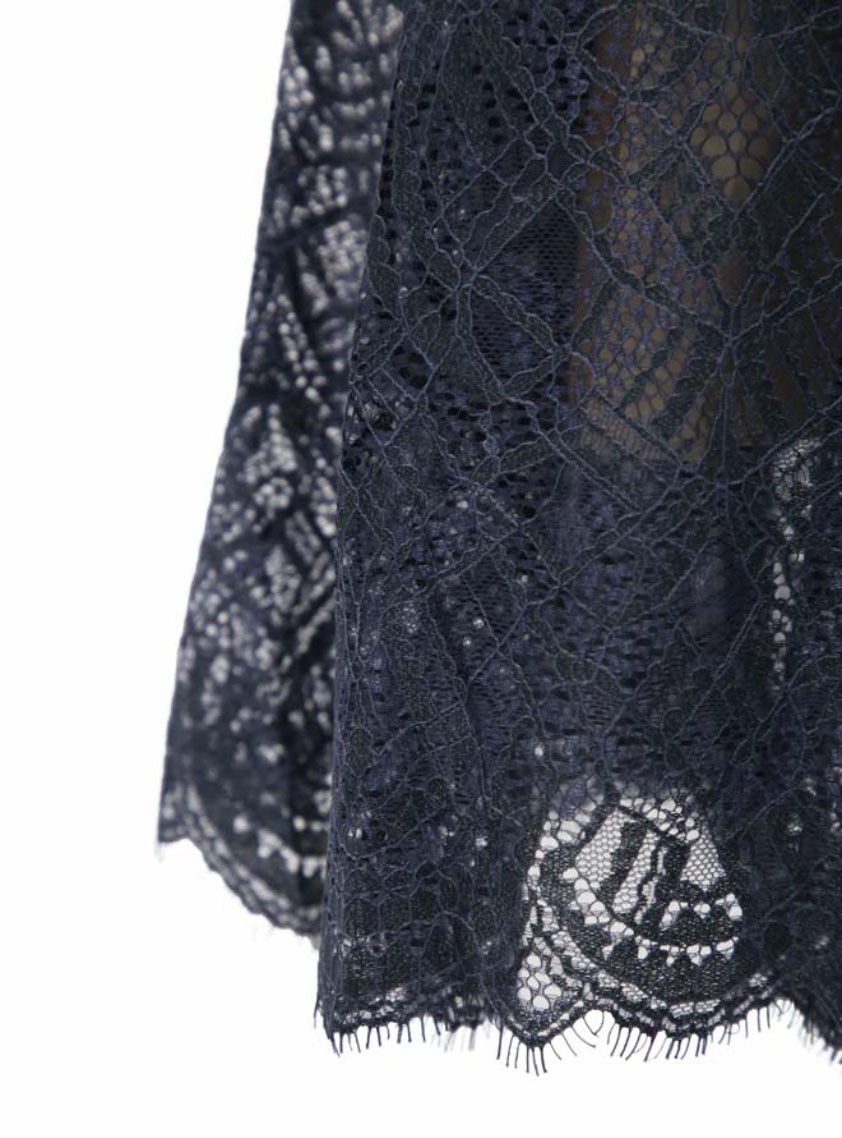 袖あり配色レースハシゴ切り替えワンピース の画像11