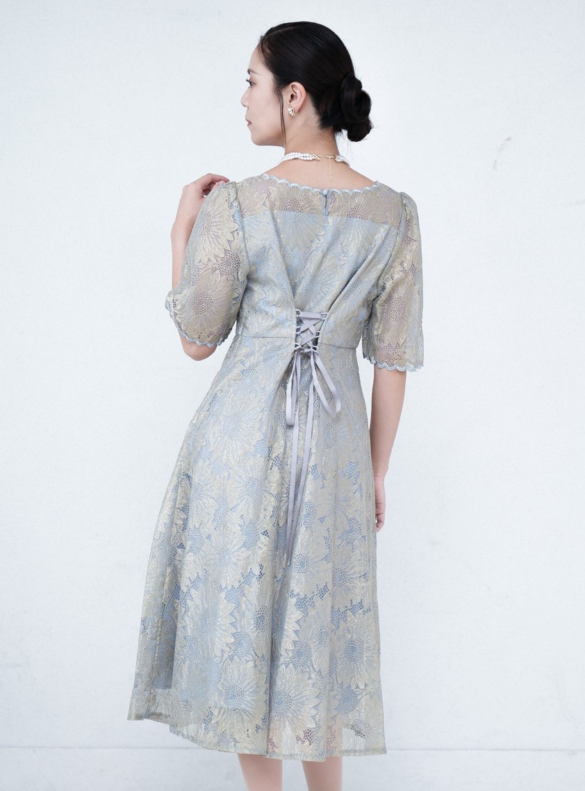 ゴールド刺繍レースヴィンテージワンピース の画像3