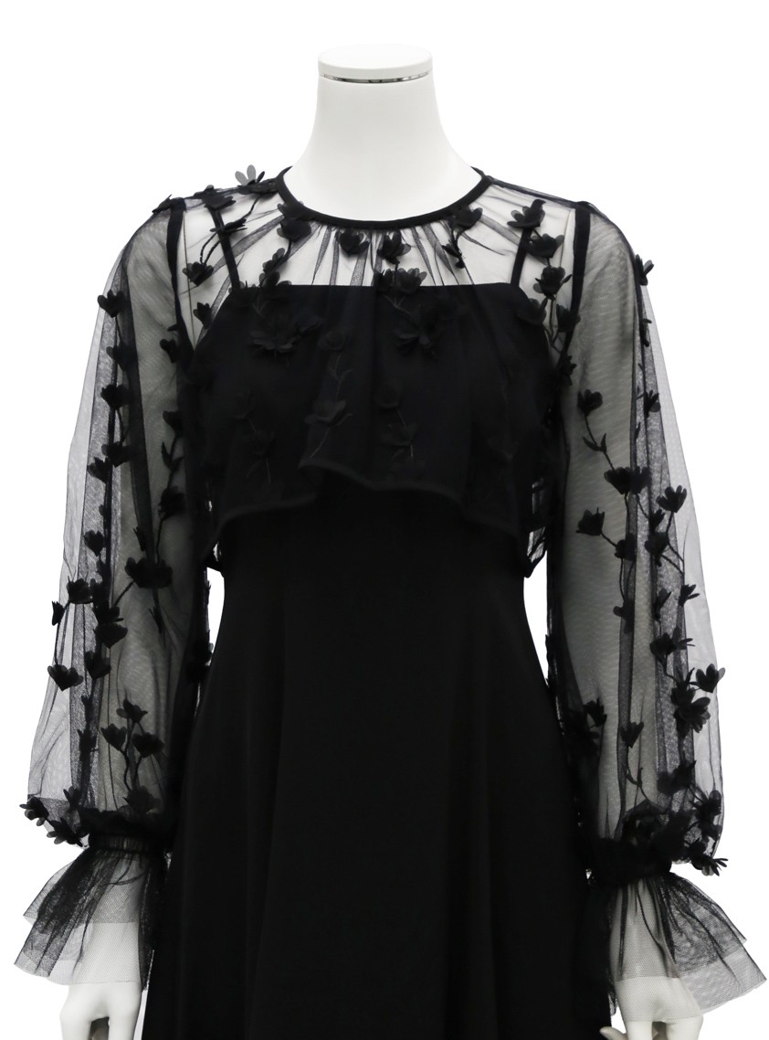 【AIMER】3Dフラワー刺繍ボリュームスリーブブラウス×フィット＆フレアキャミソールワンピース の画像4