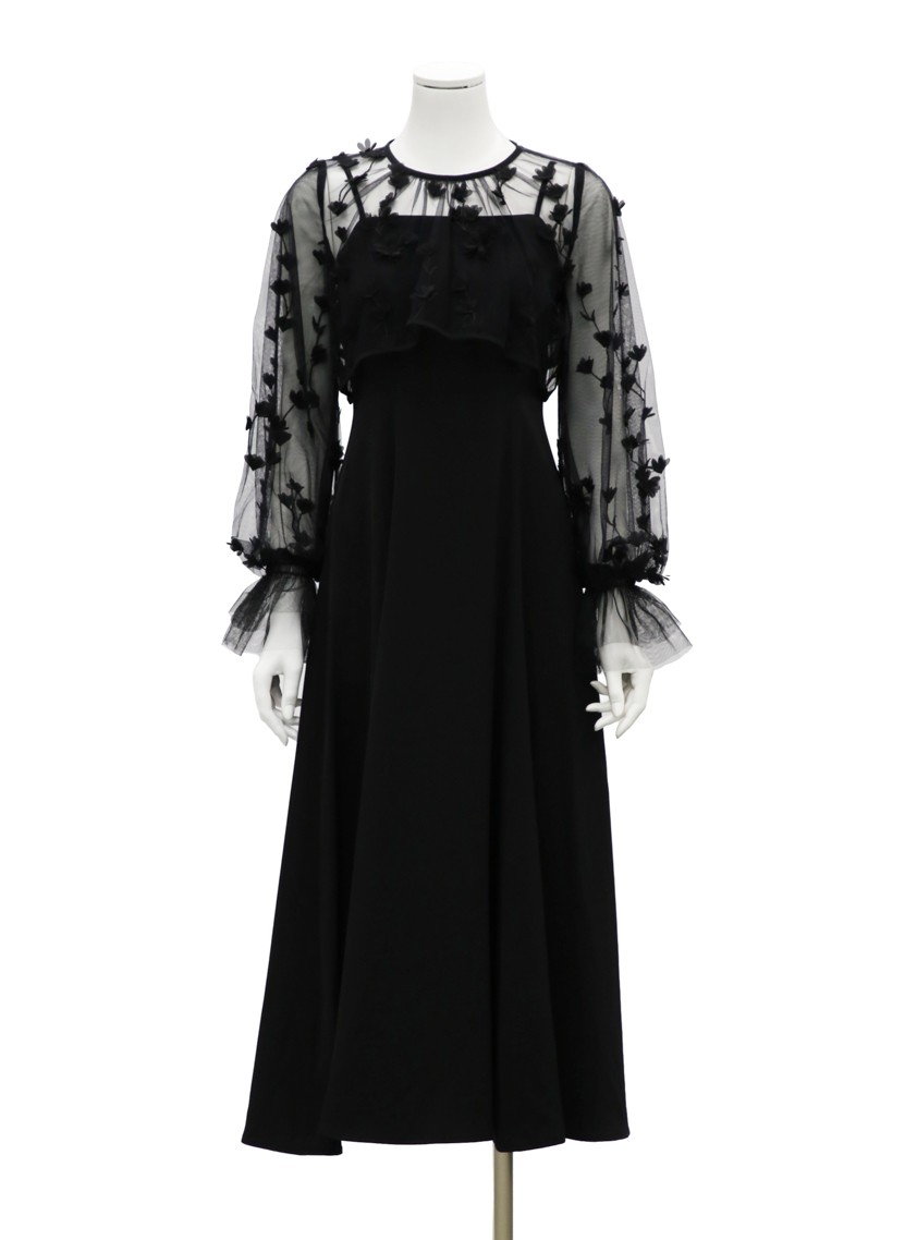 【AIMER】3Dフラワー刺繍ボリュームスリーブブラウス×フィット＆フレアキャミソールワンピース の画像1