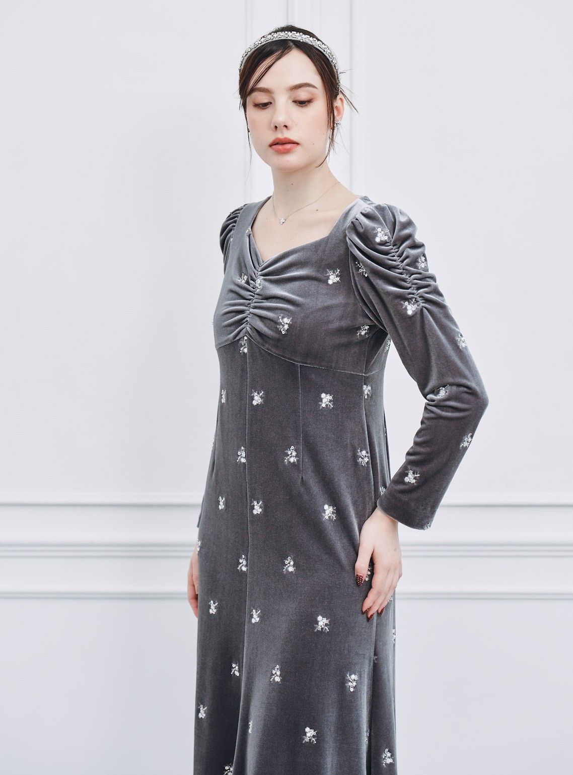 【CELFORD】花柄刺繍ベロアワンピース の画像5