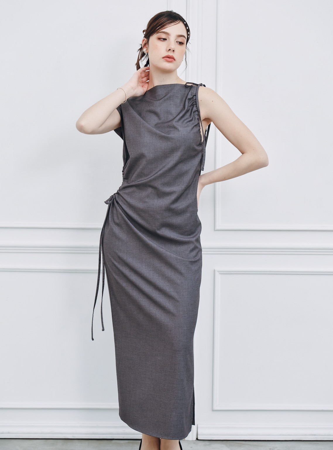 【FRAY I.D】ドローストリングギャザードレープワンピース の画像4