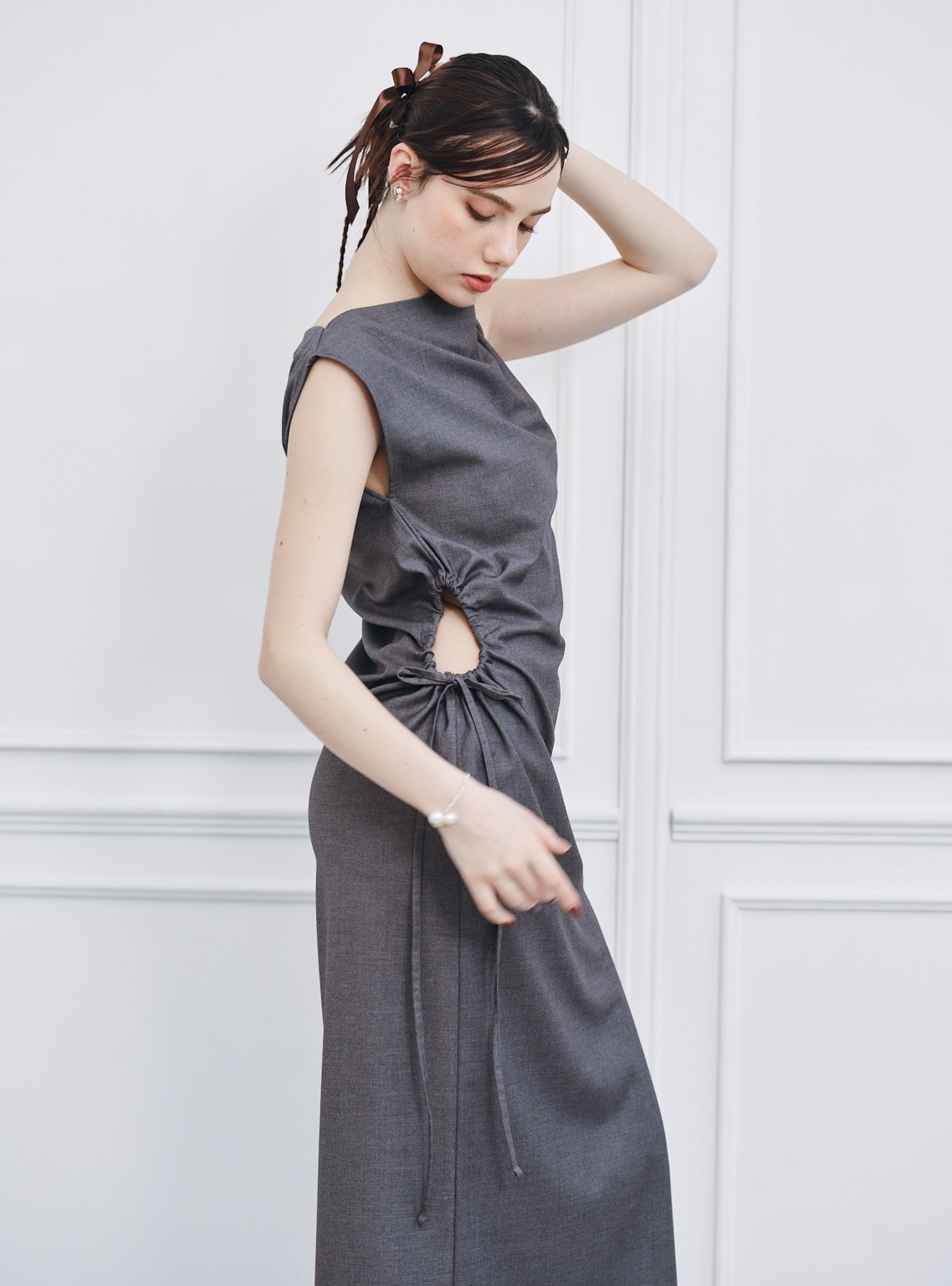 【FRAY I.D】ドローストリングギャザードレープワンピース の画像5