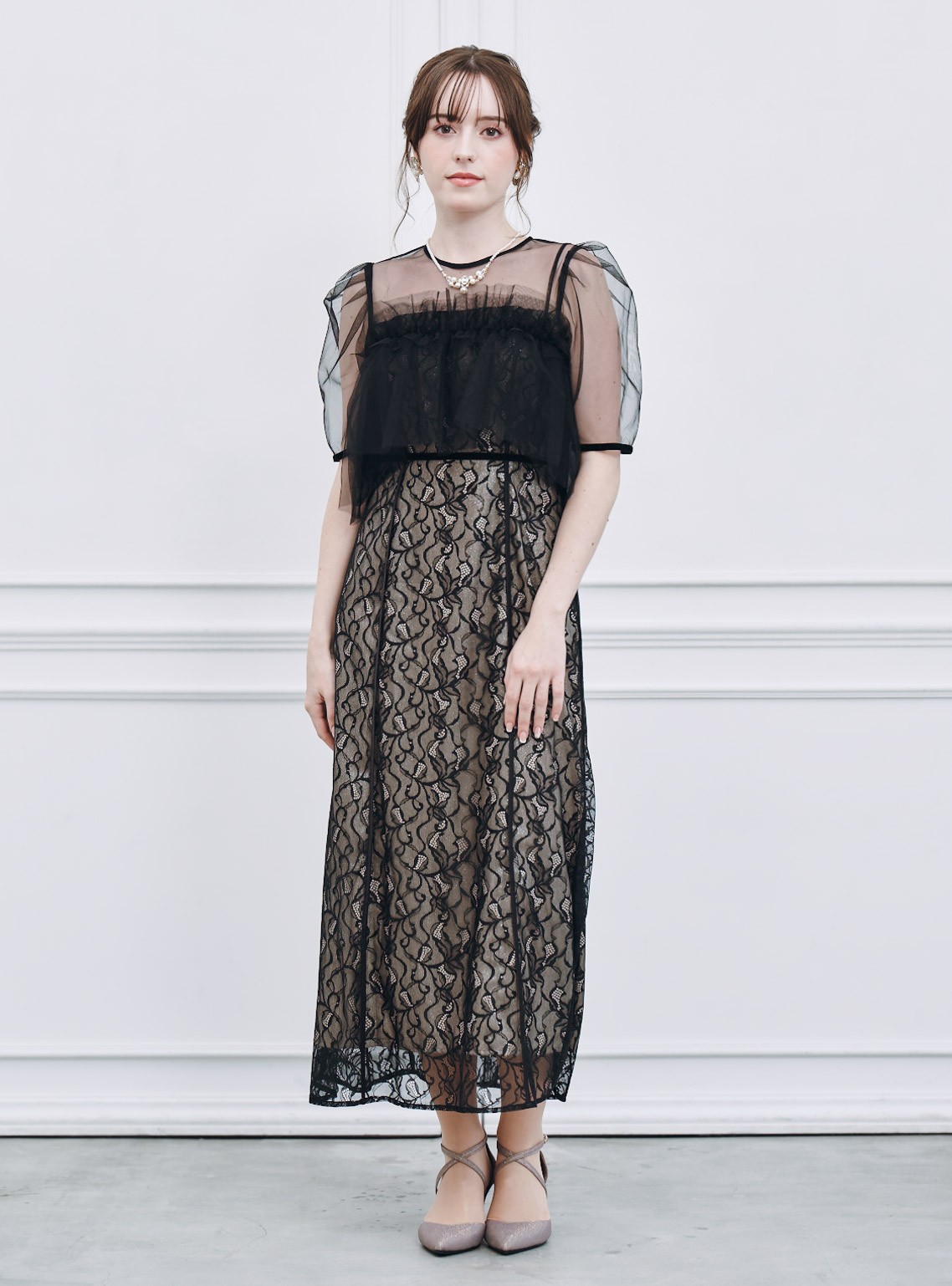 【FRAY I.D】シルバーリーフレースレイヤードワンピース の画像1