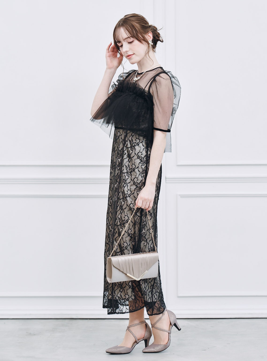 【FRAY I.D】シルバーリーフレースレイヤードワンピース の画像2