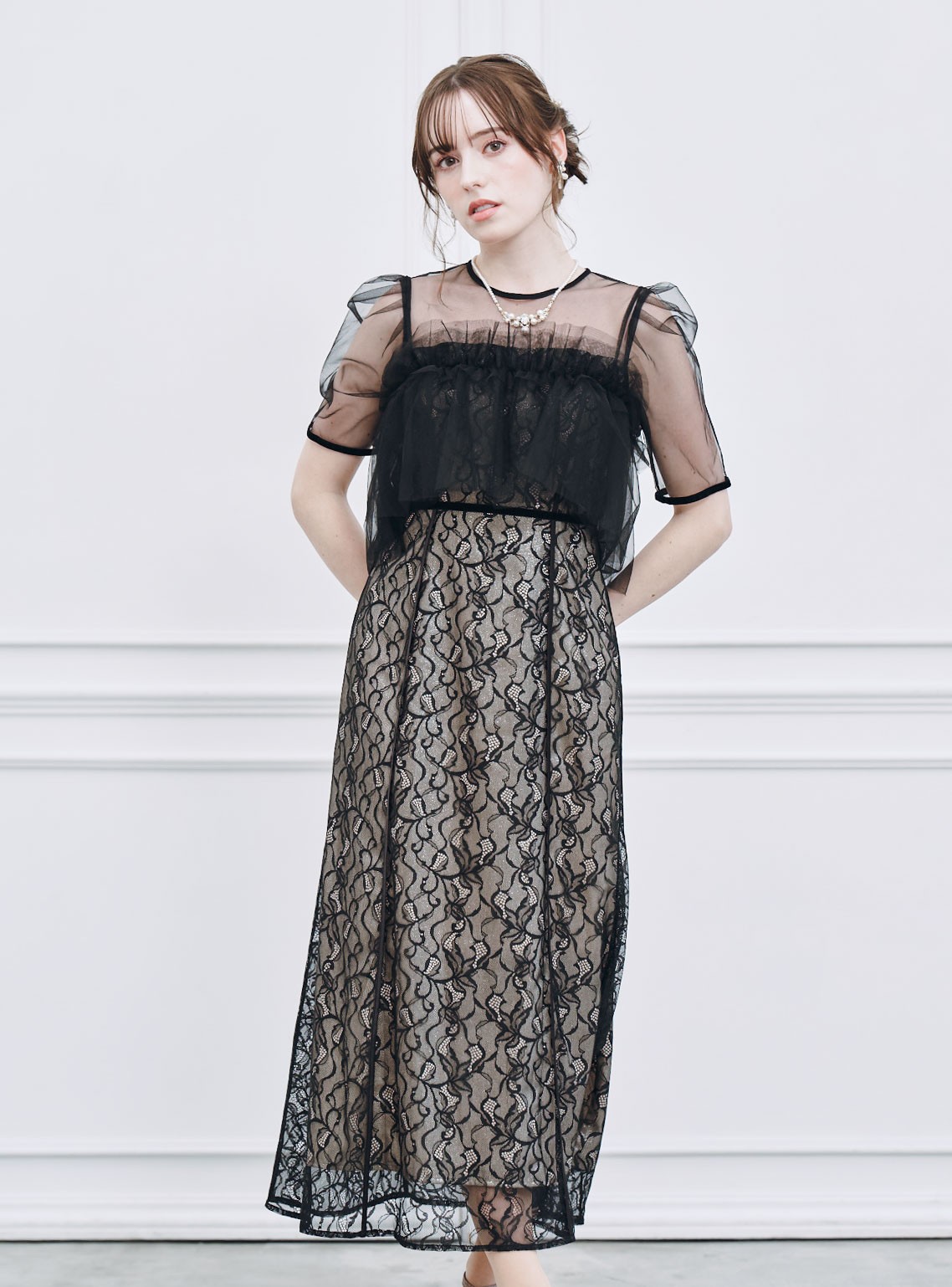 【FRAY I.D】シルバーリーフレースレイヤードワンピース の画像4