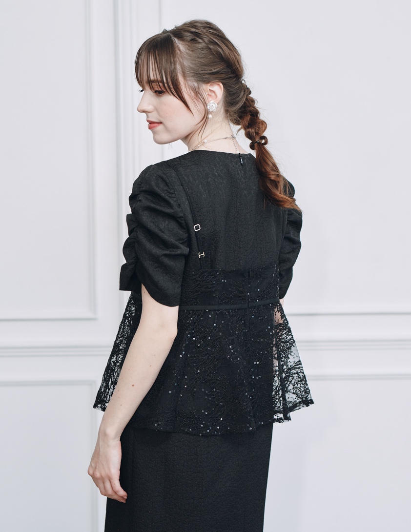 【kaene】スパンコールレースビスチェギャザースリーブワンピース の画像5