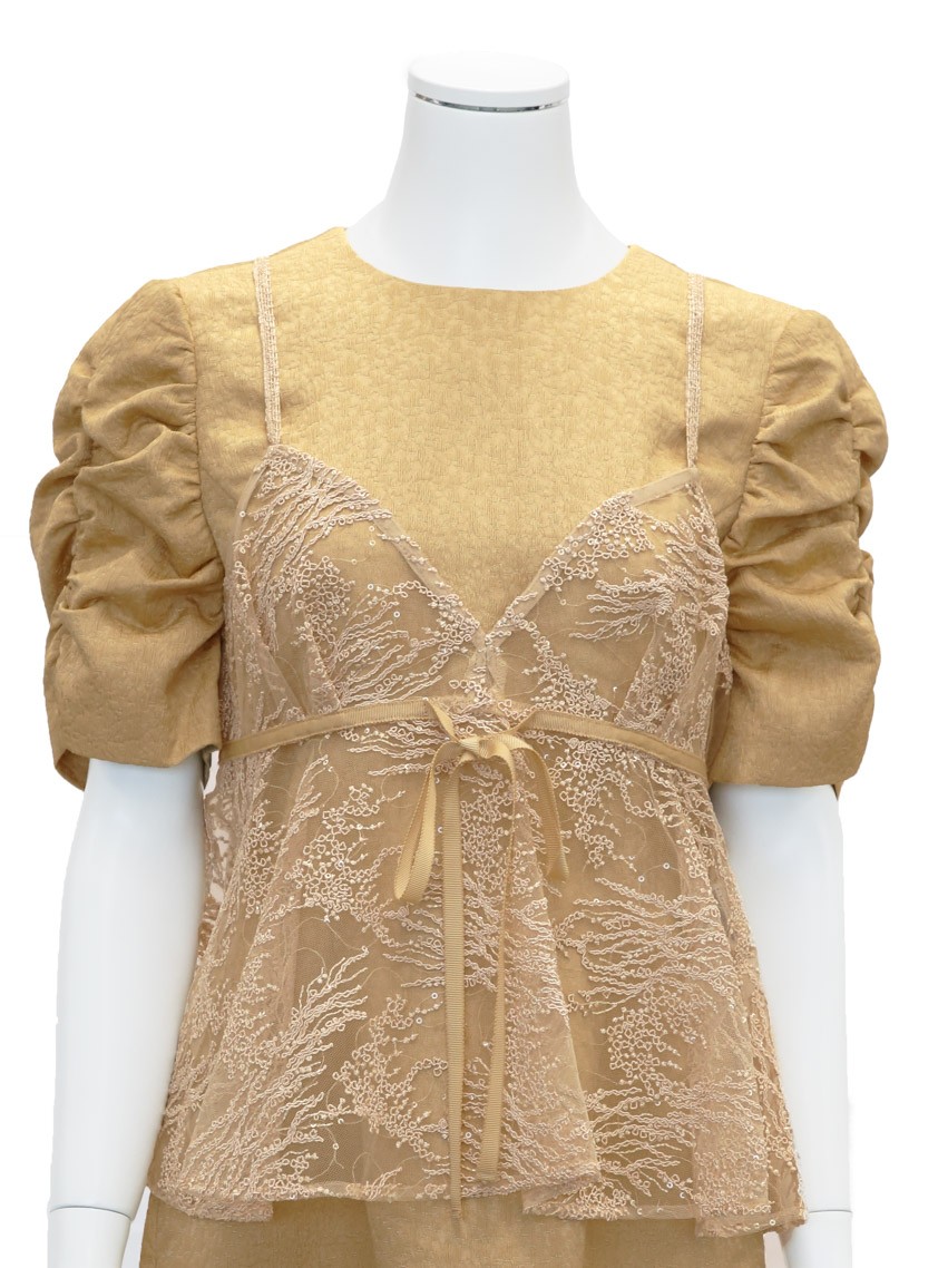 【kaene】スパンコールレースビスチェギャザースリーブワンピース の画像10