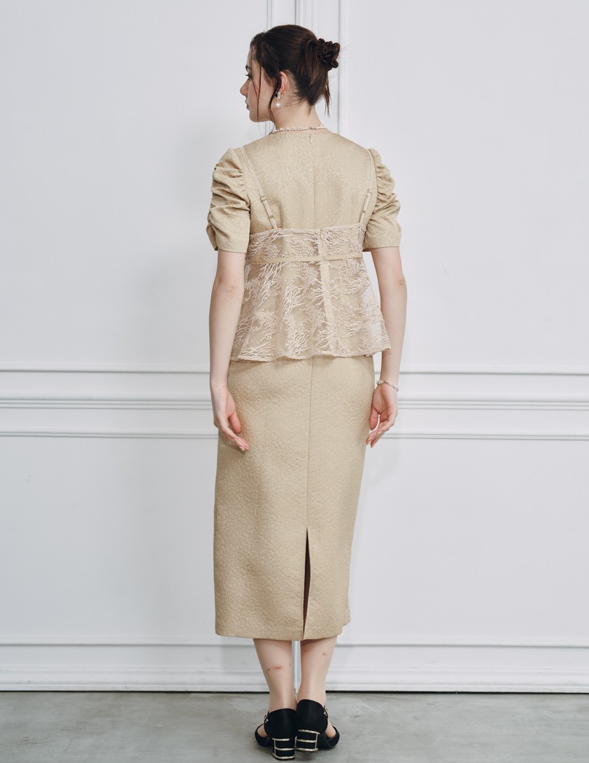 【kaene】スパンコールレースビスチェギャザースリーブワンピース の画像3