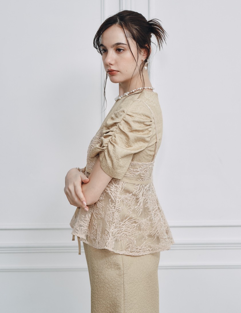 【kaene】スパンコールレースビスチェギャザースリーブワンピース の画像5