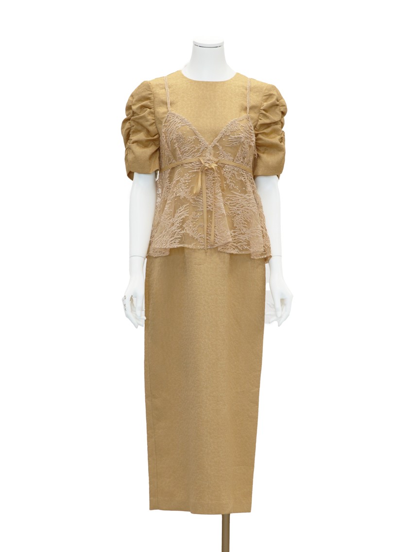 【kaene】スパンコールレースビスチェギャザースリーブワンピース の画像7