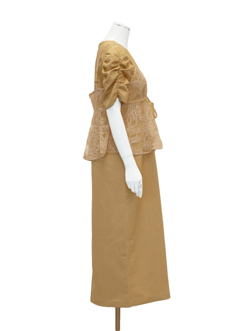 【kaene】スパンコールレースビスチェギャザースリーブワンピース の画像8