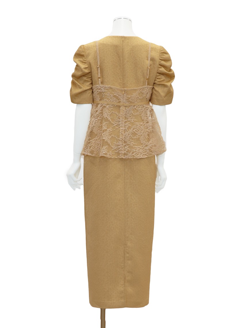 【kaene】スパンコールレースビスチェギャザースリーブワンピース の画像9