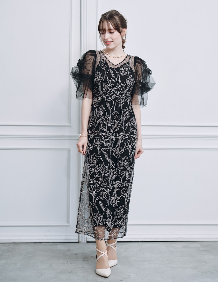 【LE’RURE】フルーフィスリーブペンシルワンピース の画像1