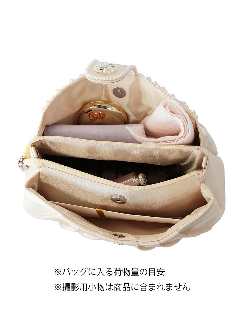 両サイドポケット付パールビジュタック入りサテンバッグ の画像6