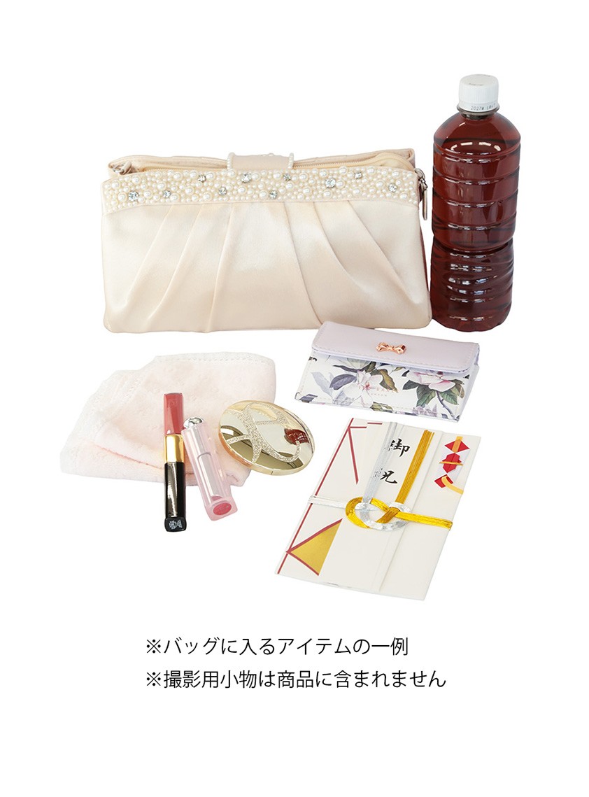 両サイドポケット付パールビジュタック入りサテンバッグ の画像7
