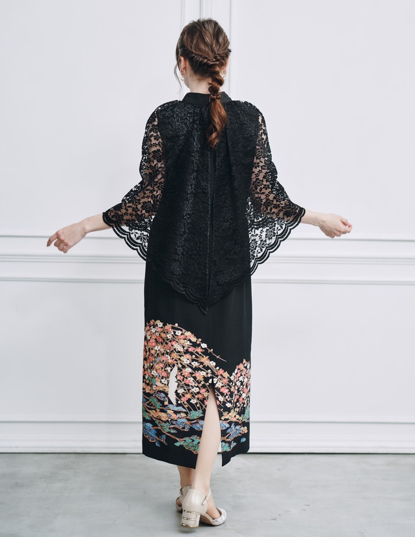 着物リメイクレースケープドッキングドレス の画像3