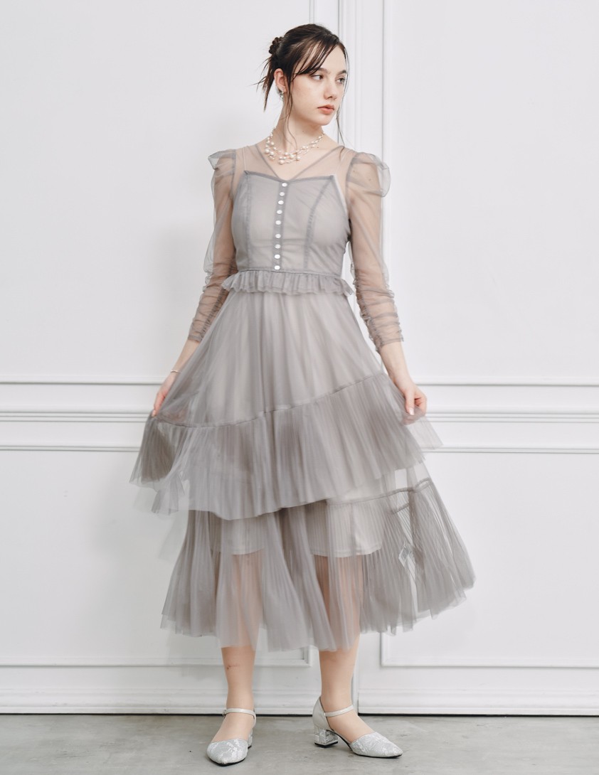 【SNIDEL】Sustainableティアードチュールワンピース の画像1