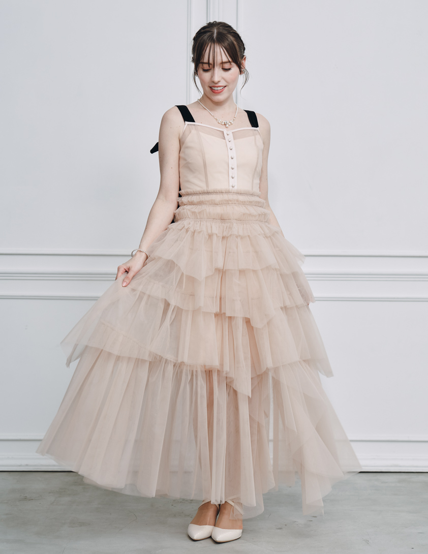 【SNIDEL】チュールティアードボリュームワンピース の画像1