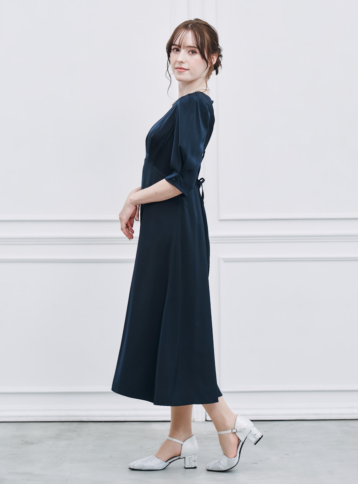 シンプルサテンシフォンジーワンピース の画像2