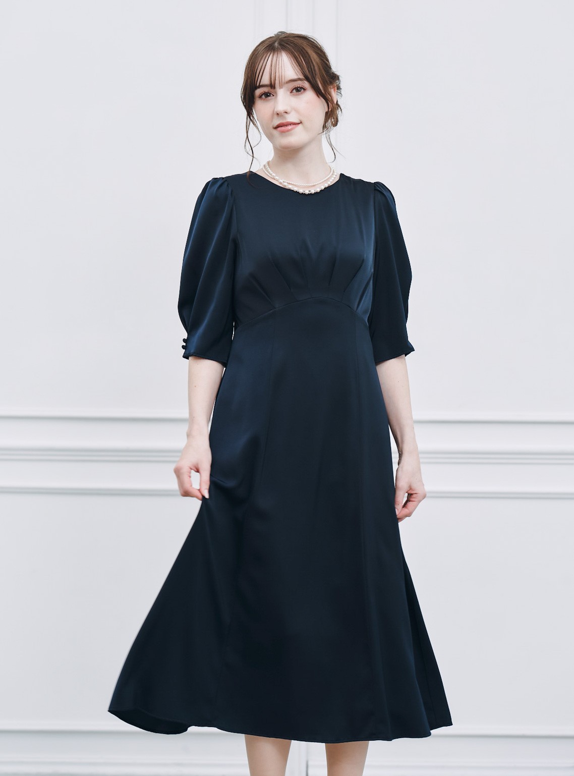 シンプルサテンシフォンジーワンピース の画像4