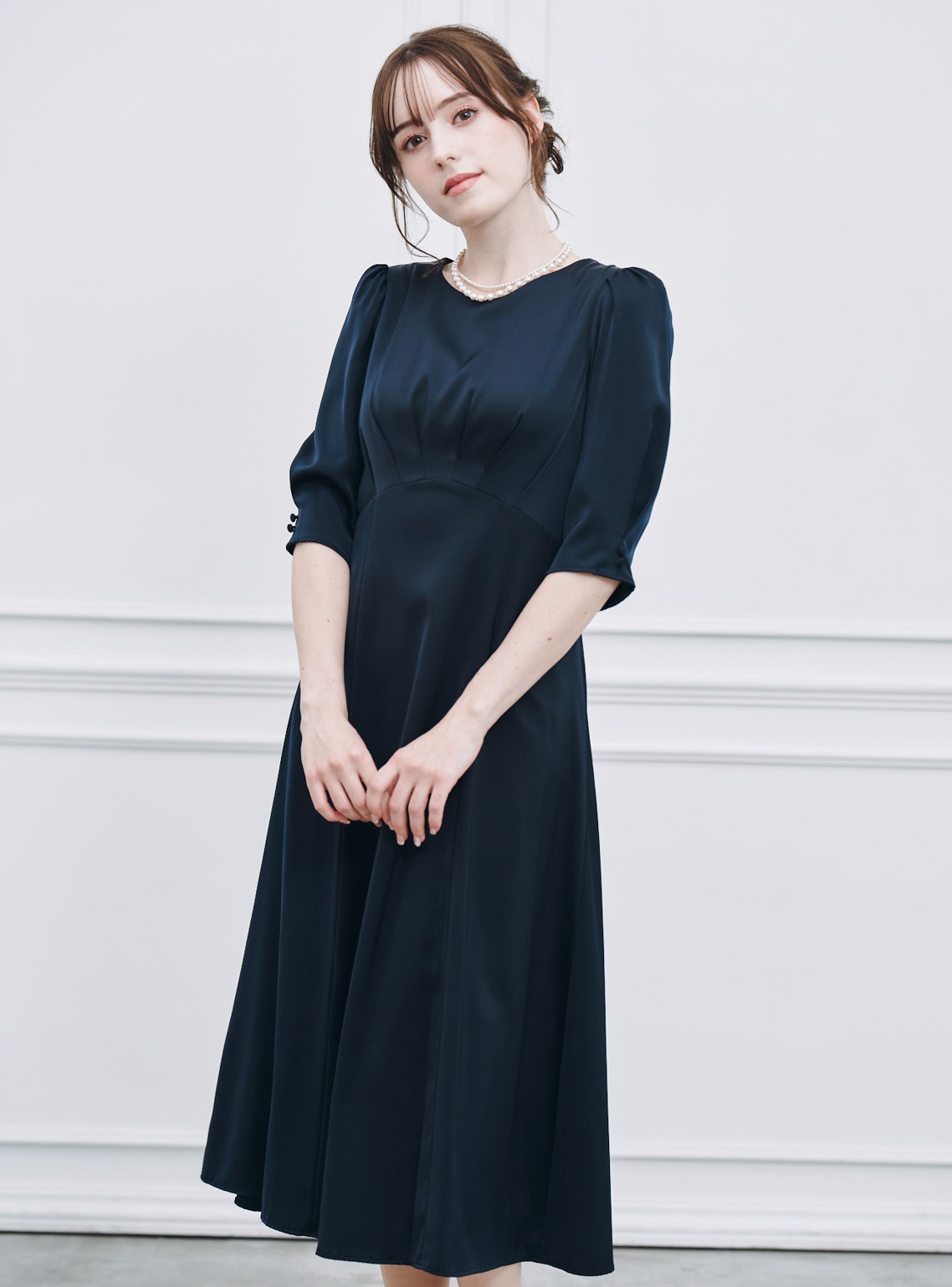 シンプルサテンシフォンジーワンピース の画像5