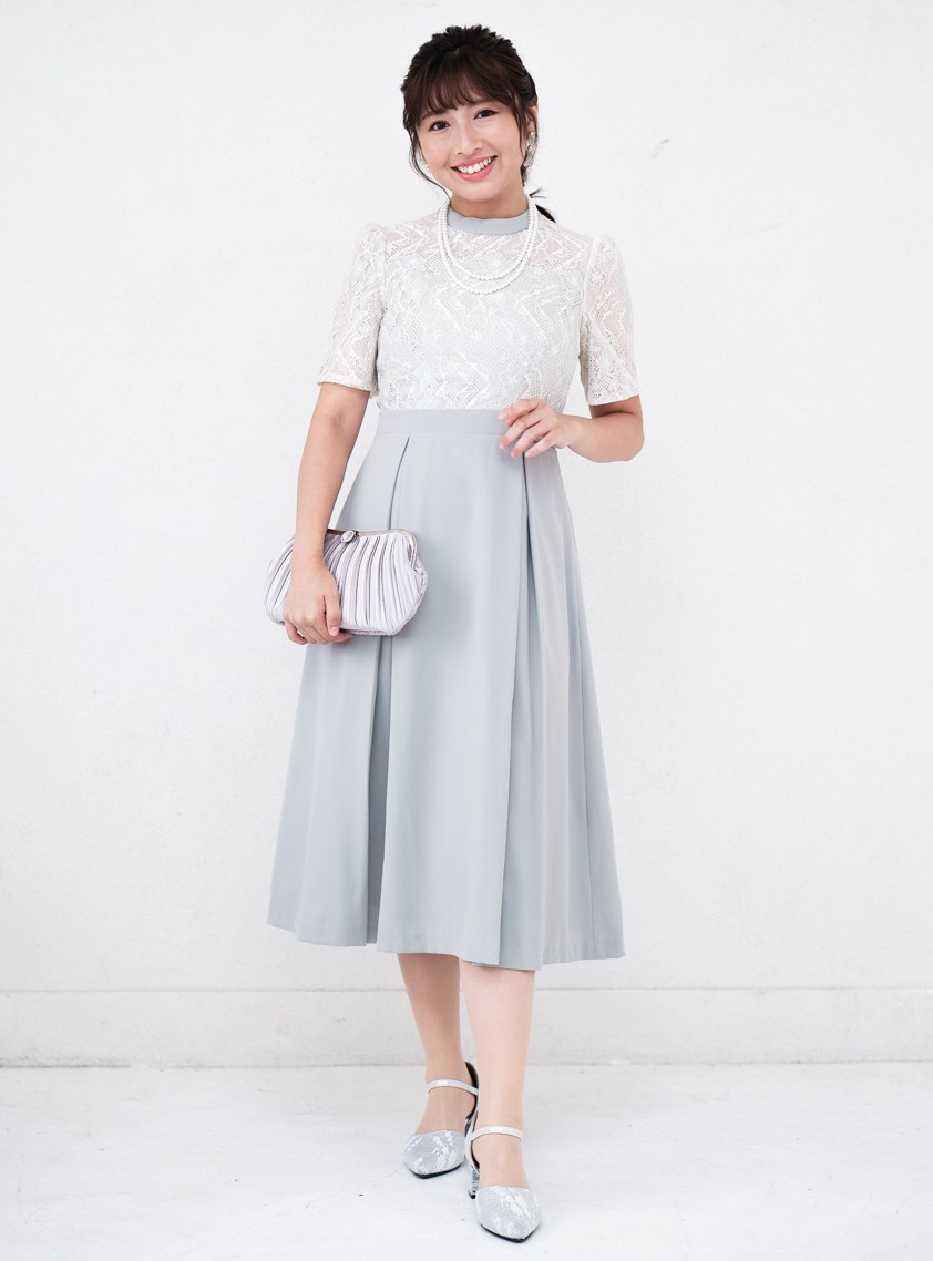 花柄レースウエスト切替サテンワンピース｜結婚式パーティのレンタル  