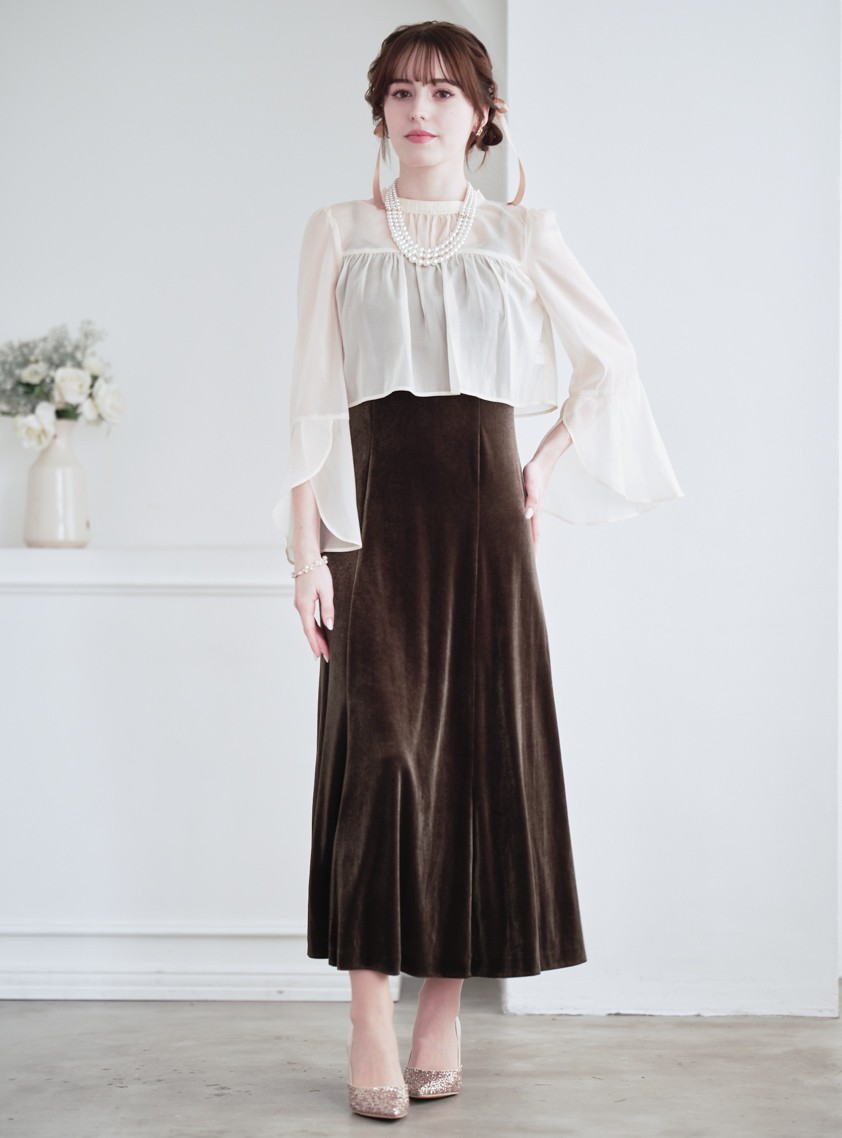 2wayシフォントップスベロアワンピース の画像1