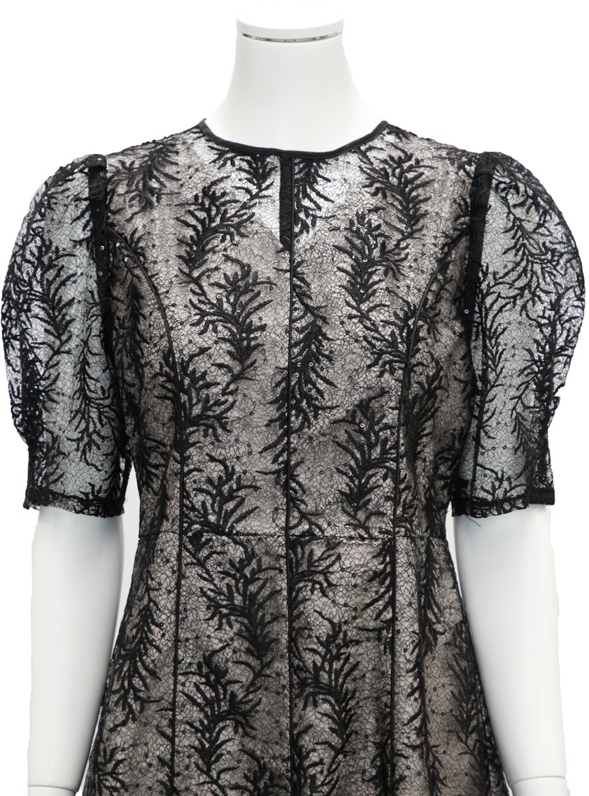 スパンコール入りリーフ柄刺繍レースワンピース の画像10