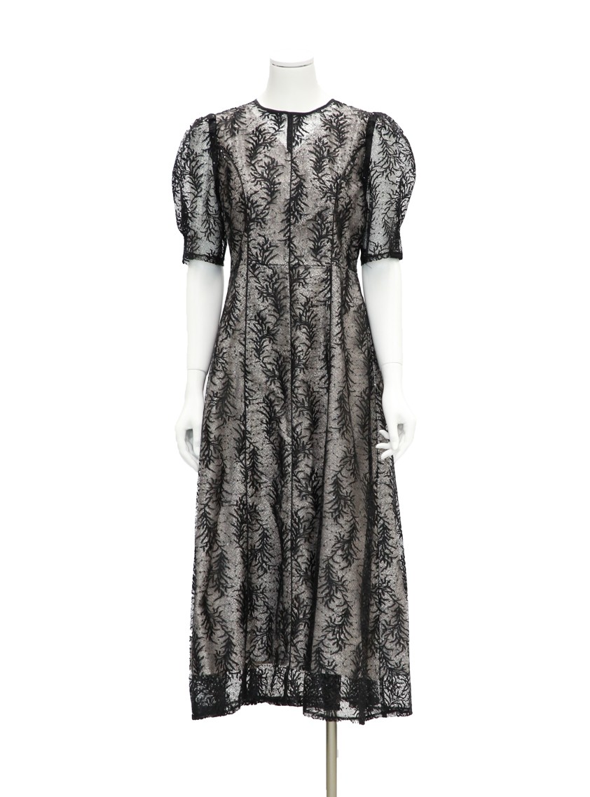 スパンコール入りリーフ柄刺繍レースワンピース の画像7