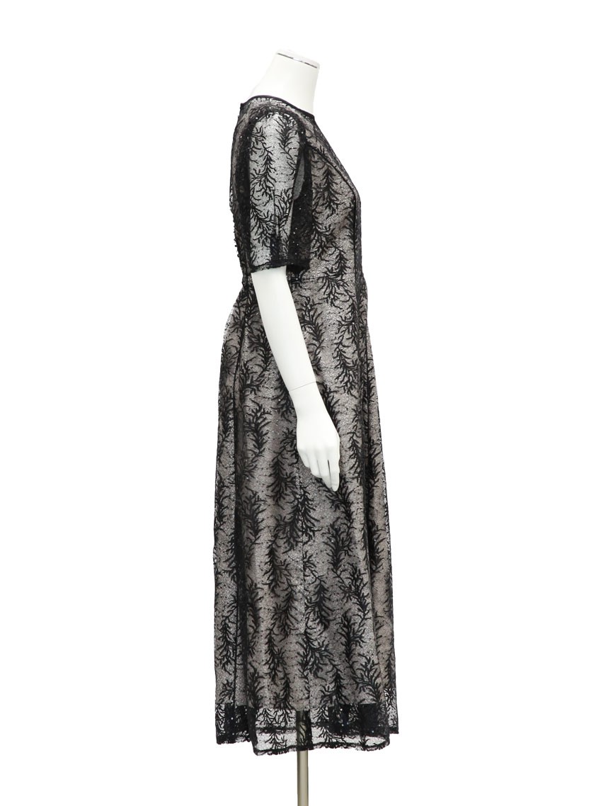 スパンコール入りリーフ柄刺繍レースワンピース の画像8