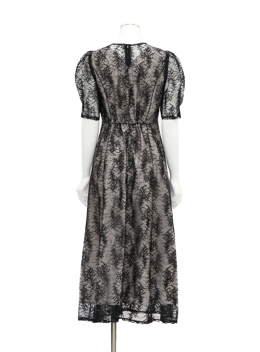 スパンコール入りリーフ柄刺繍レースワンピース の画像9