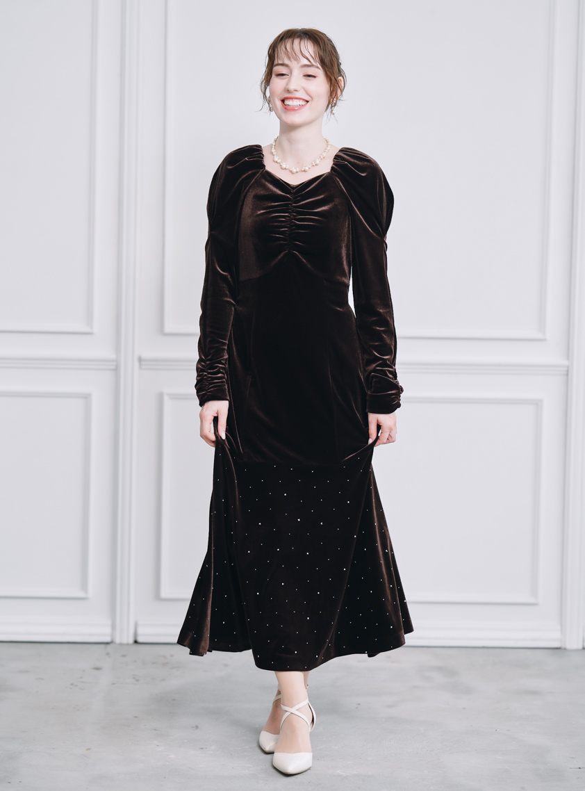 ストーン付プリンセスラインベロアワンピース の画像1