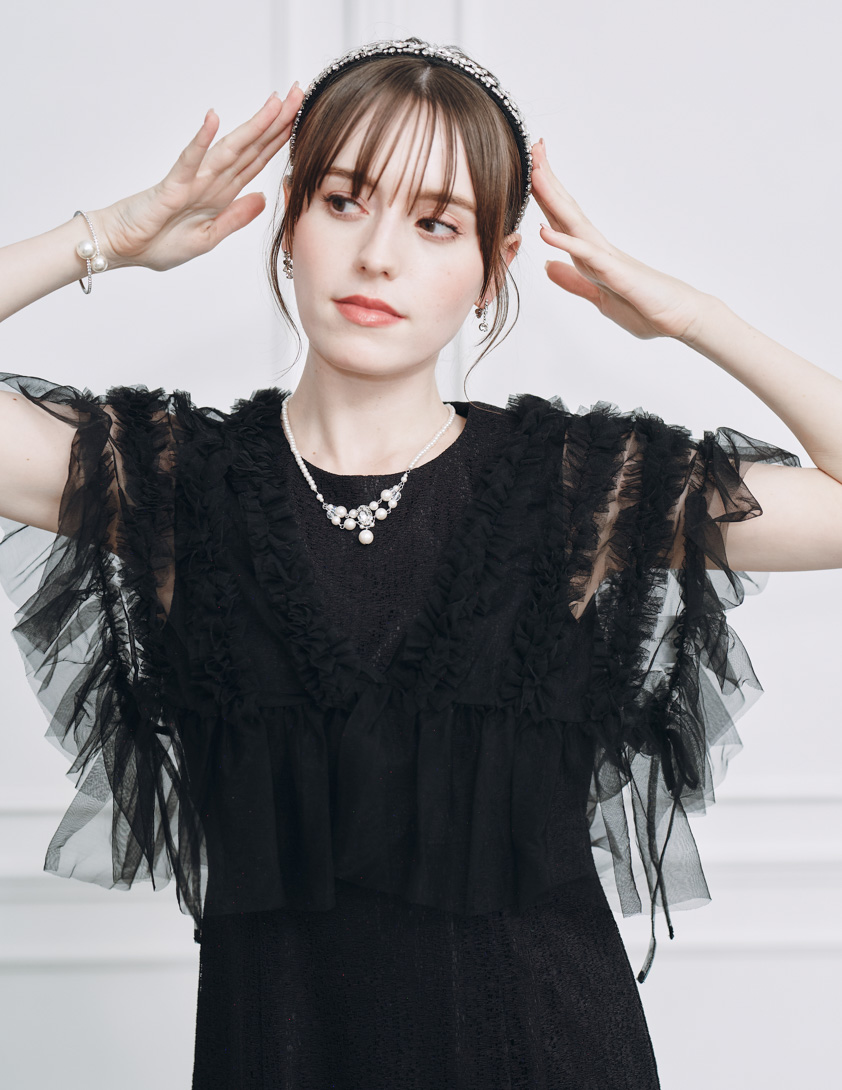 チュールボレロ付きモザイクレースワンピース の画像6