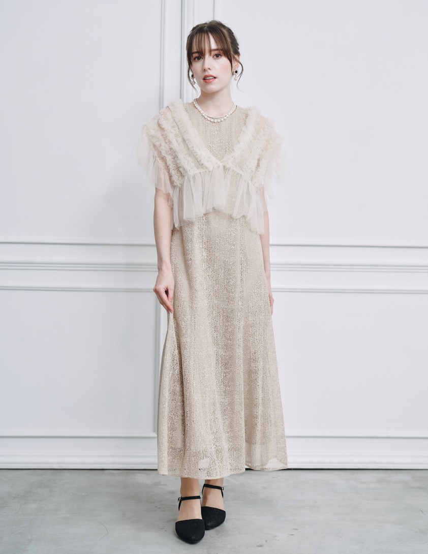 チュールボレロ付きモザイクレースワンピース の画像1