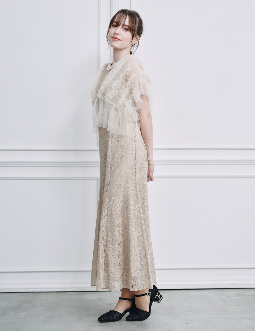 チュールボレロ付きモザイクレースワンピース の画像2